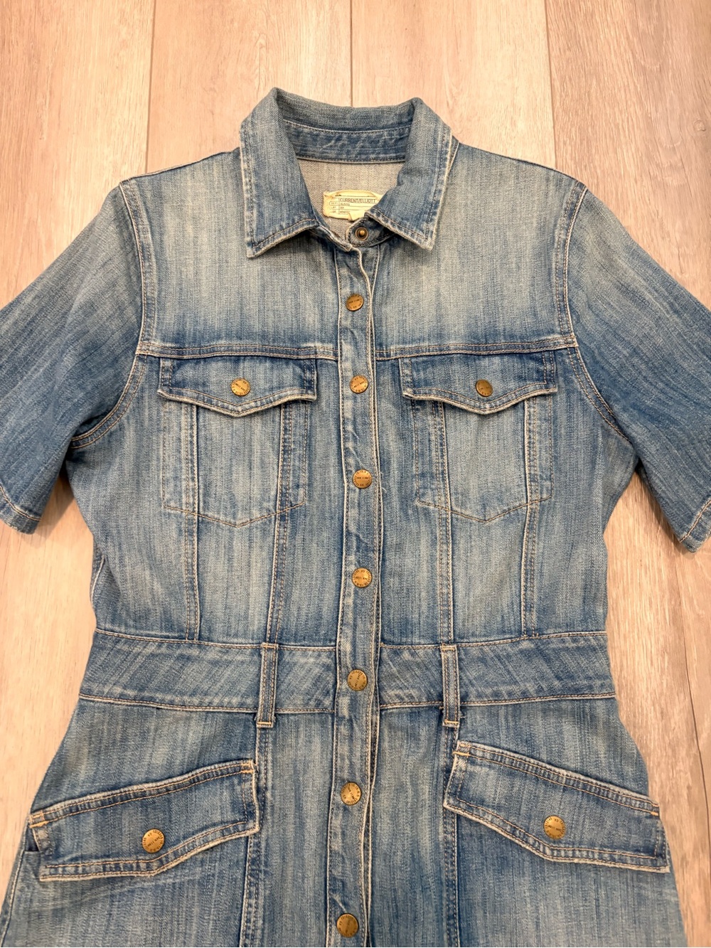 Current/Elliott The Trucker Shirt Dress Frayed Hem Detail - Picture 5 of 8